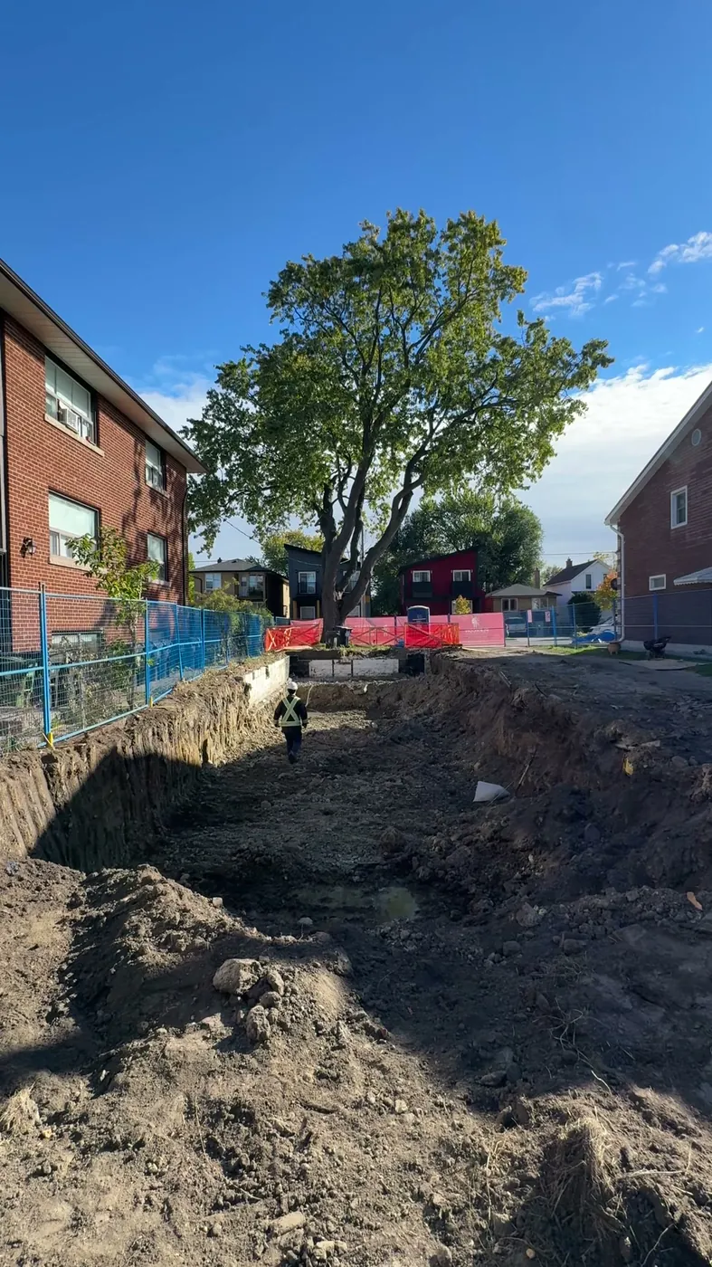 Deep excavation underway on a Toronto residential infill site