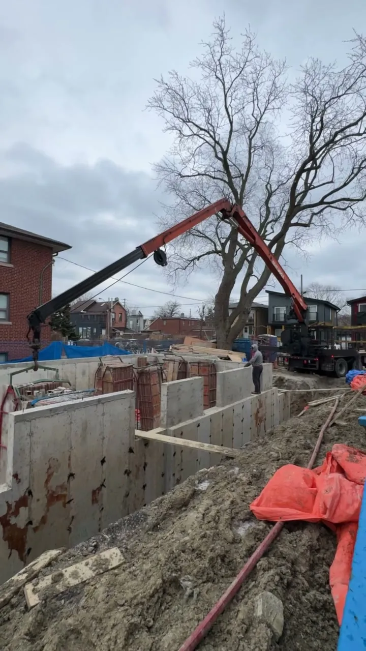Concrete foundation work on a Toronto infill site