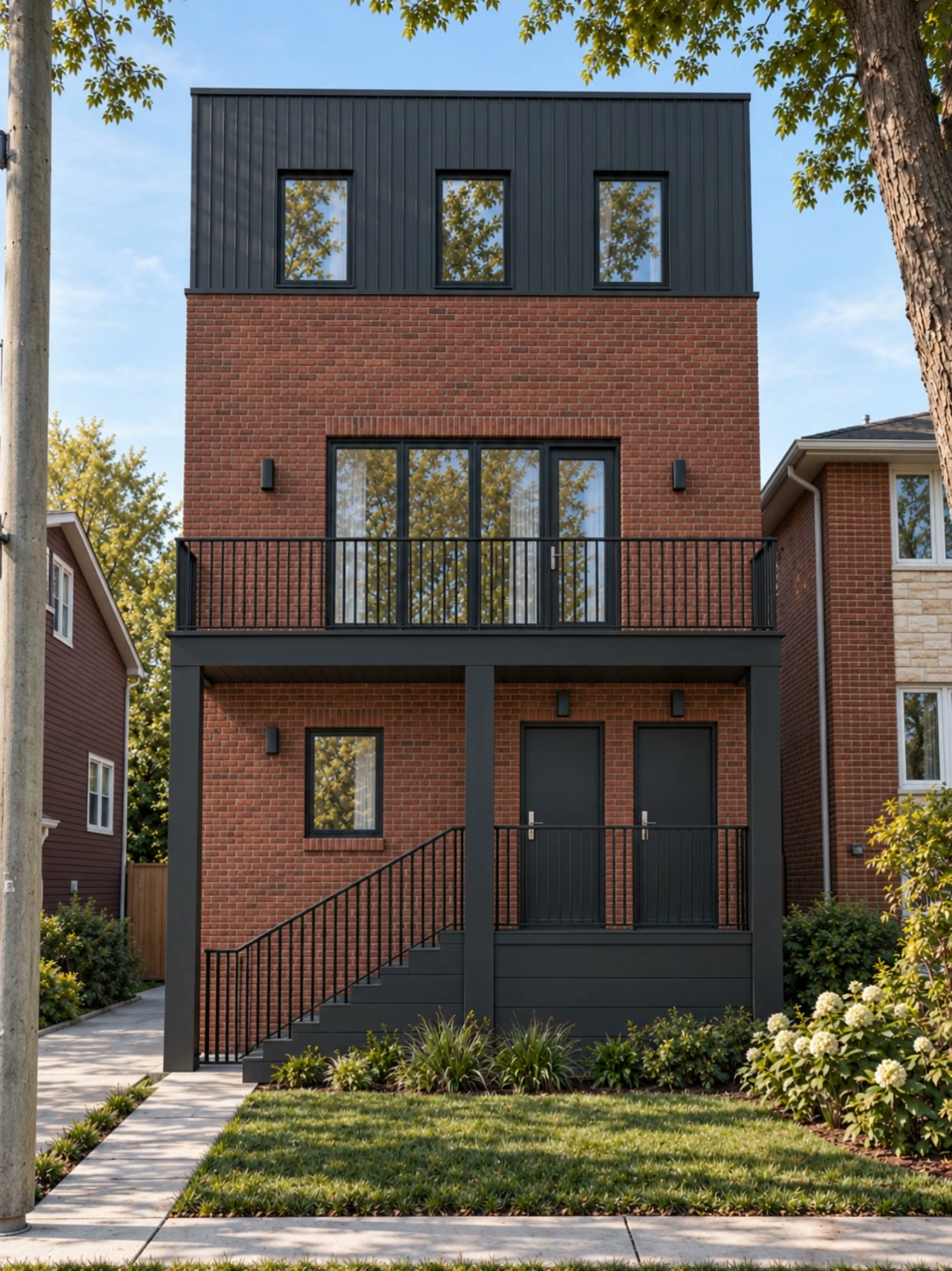 Daytime architectural rendering of FAMILY 1 — neighbourhood-scale rental housing by NBRS
