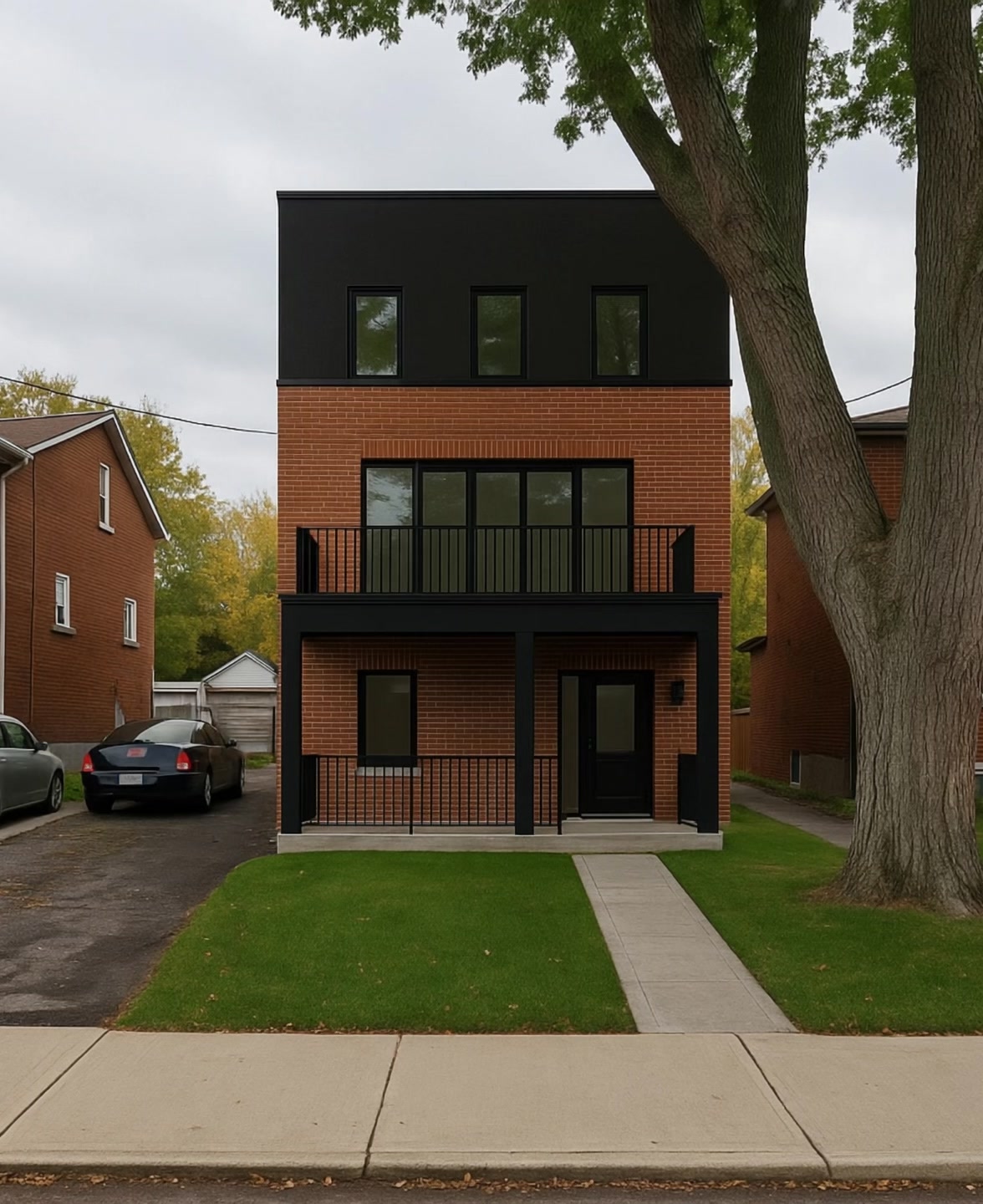 FAMILY 1 multiplex building render at dusk — neighbourhood-scale rental housing by NBRS
